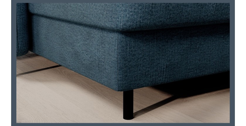 Canapé d’angle convertible BERTHO 306 cm bleu canard – Angle gauche avec coffre 
