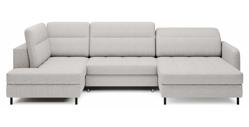 Canapé d’angle convertible BERTHO 306 cm gris clair – Angle gauche avec coffre 