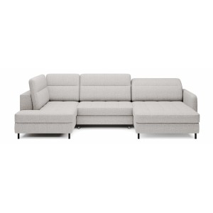 Canapé d’angle convertible BERTHO 306 cm gris clair – Angle gauche avec coffre 