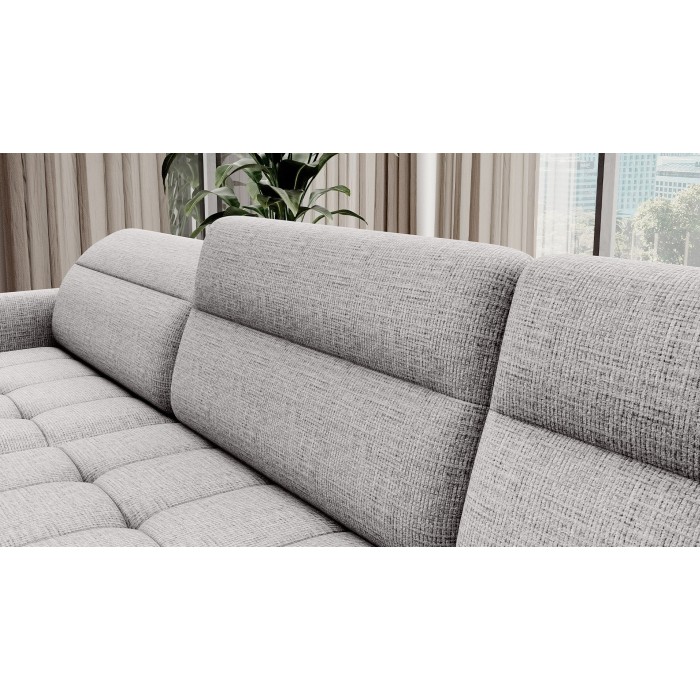 Canapé d’angle convertible BERTHO 306 cm gris clair – Angle gauche avec coffre 
