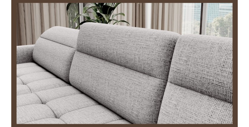 Canapé d’angle convertible BERTHO 306 cm gris clair – Angle gauche avec coffre 