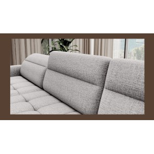 Canapé d’angle convertible BERTHO 306 cm gris clair – Angle gauche avec coffre 