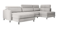 Canapé d’angle convertible BERTHO 306 cm gris clair – Angle gauche avec coffre 