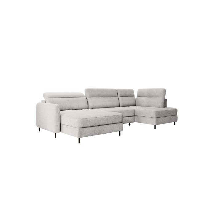 Canapé d’angle convertible BERTHO 306 cm gris clair – Angle gauche avec coffre 