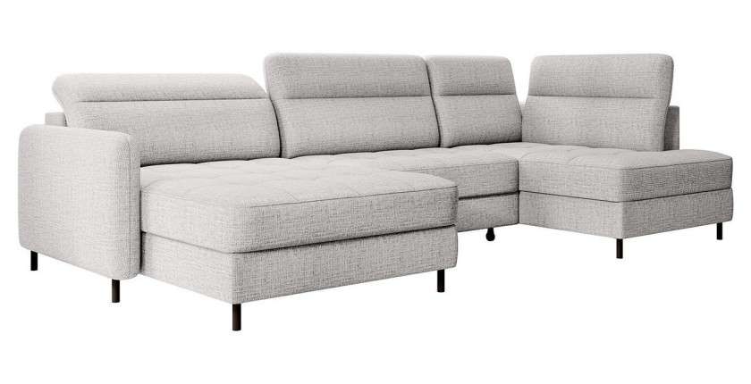 Canapé d’angle convertible BERTHO 306 cm gris clair – Angle gauche avec coffre 