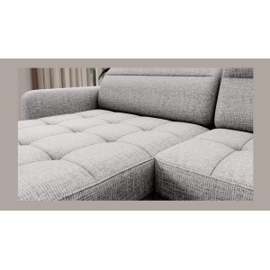 Canapé d’angle convertible BERTHO 306 cm gris clair – Angle gauche avec coffre 