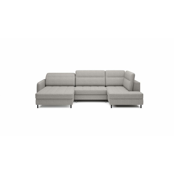 Canapé d’angle convertible BERTHO 306 cm gris clair – Angle gauche avec coffre 