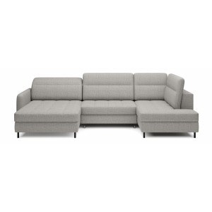 Canapé d’angle convertible BERTHO 306 cm gris clair – Angle gauche avec coffre 