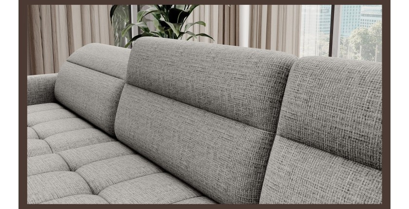 Canapé d’angle convertible BERTHO 306 cm gris clair – Angle gauche avec coffre 