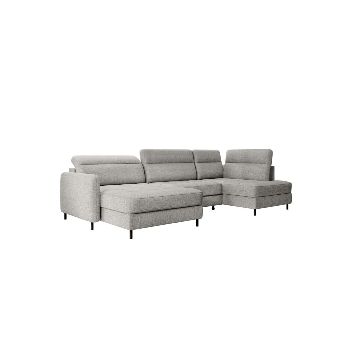 Canapé d’angle convertible BERTHO 306 cm gris clair – Angle gauche avec coffre 