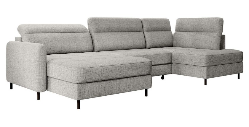 Canapé d’angle convertible BERTHO 306 cm gris clair – Angle gauche avec coffre 