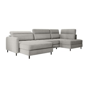 Canapé d’angle convertible BERTHO 306 cm gris clair – Angle gauche avec coffre 