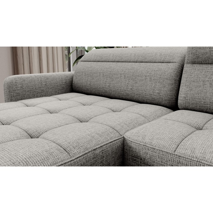 Canapé d’angle convertible BERTHO 306 cm gris clair – Angle gauche avec coffre 