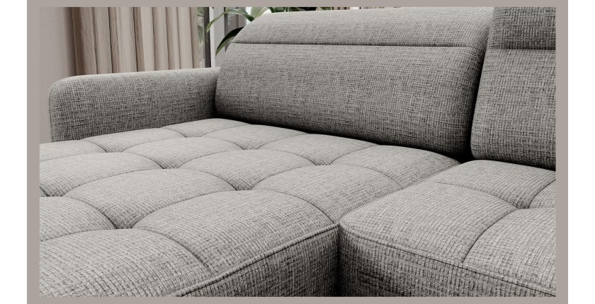 Canapé d’angle convertible BERTHO 306 cm gris clair – Angle gauche avec coffre 