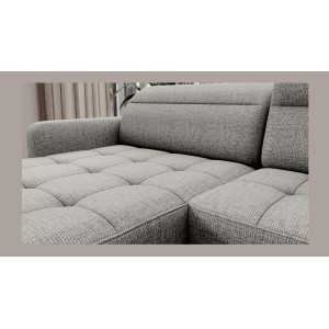 Canapé d’angle convertible BERTHO 306 cm gris clair – Angle gauche avec coffre 