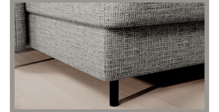 Canapé d’angle convertible BERTHO 306 cm gris clair – Angle gauche avec coffre 