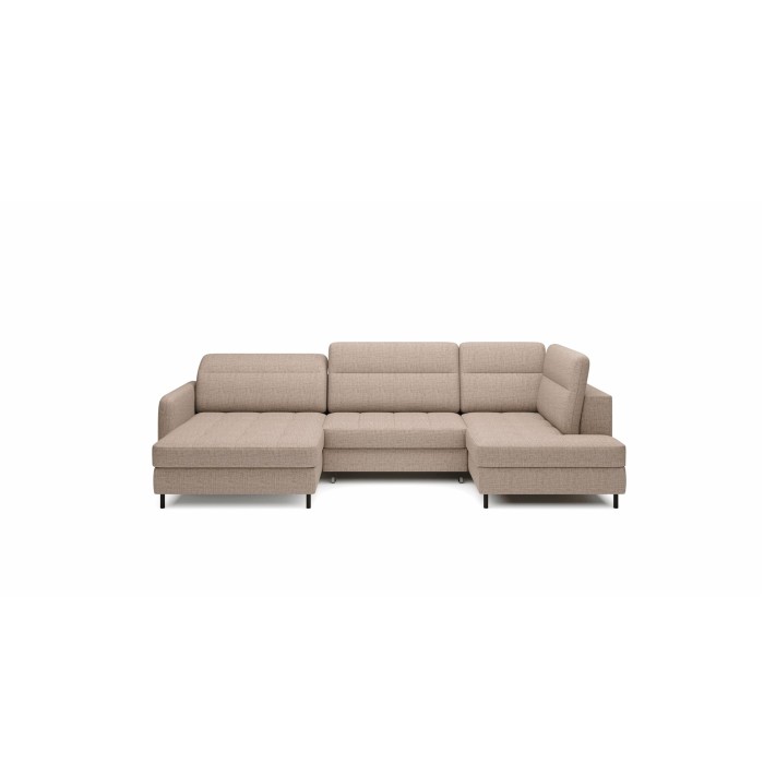 Canapé d’angle convertible BERTHO 306 cm beige clair – Angle gauche avec coffre 