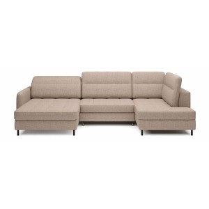 Canapé d’angle convertible BERTHO 306 cm beige clair – Angle gauche avec coffre 