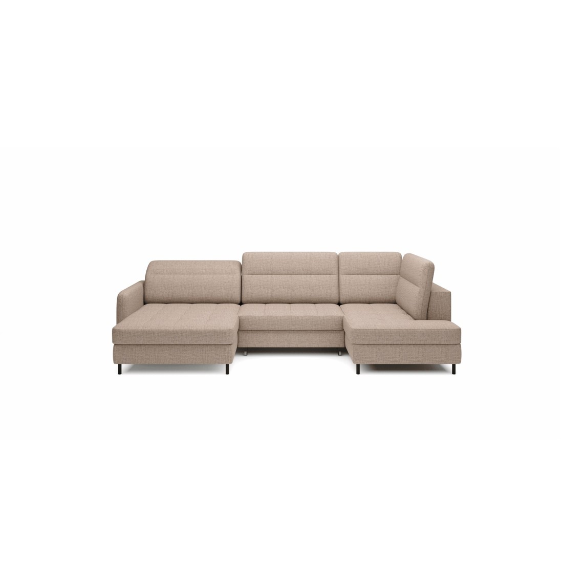 Canapé d’angle convertible BERTHO 306 cm beige clair – Angle gauche avec coffre 