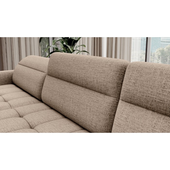 Canapé d’angle convertible BERTHO 306 cm beige clair – Angle gauche avec coffre 