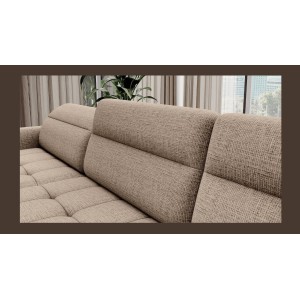 Canapé d’angle convertible BERTHO 306 cm beige clair – Angle gauche avec coffre 