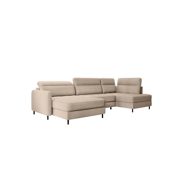 Canapé d’angle convertible BERTHO 306 cm beige clair – Angle gauche avec coffre 