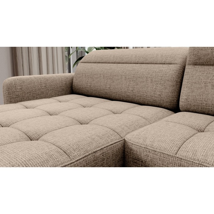Canapé d’angle convertible BERTHO 306 cm beige clair – Angle gauche avec coffre 