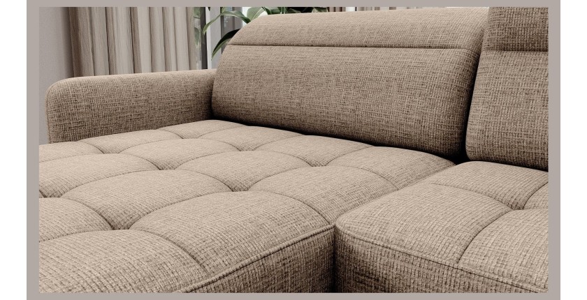 Canapé d’angle convertible BERTHO 306 cm beige clair – Angle gauche avec coffre 