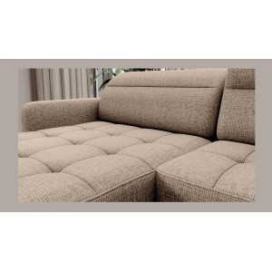 Canapé d’angle convertible BERTHO 306 cm beige clair – Angle gauche avec coffre 