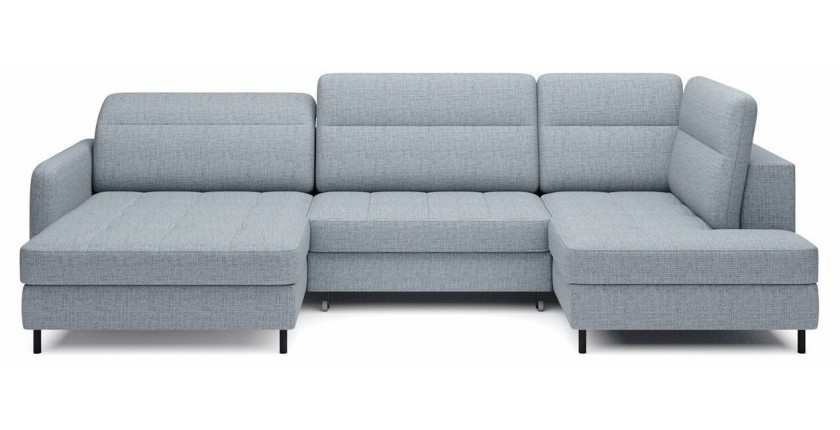 Canapé d’angle convertible BERTHO 306 cm bleu gris – Angle gauche avec coffre 