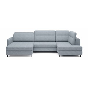 Canapé d’angle convertible BERTHO 306 cm bleu gris – Angle gauche avec coffre 
