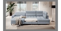 Canapé d’angle convertible BERTHO 306 cm bleu gris – Angle gauche avec coffre 
