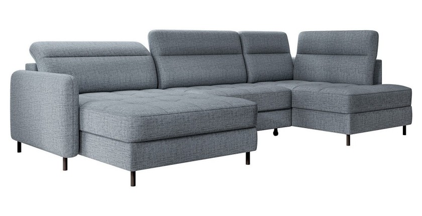 Canapé d’angle convertible BERTHO 306 cm bleu gris – Angle gauche avec coffre 