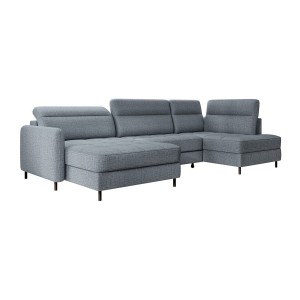 Canapé d’angle convertible BERTHO 306 cm bleu gris – Angle gauche avec coffre 