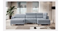 Canapé d’angle convertible BERTHO 306 cm bleu gris – Angle gauche avec coffre 