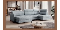 Canapé d’angle convertible BERTHO 306 cm bleu gris – Angle gauche avec coffre 