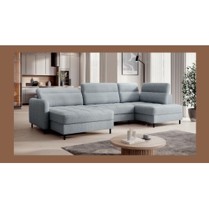 Canapé d’angle convertible BERTHO 306 cm bleu gris – Angle gauche avec coffre 