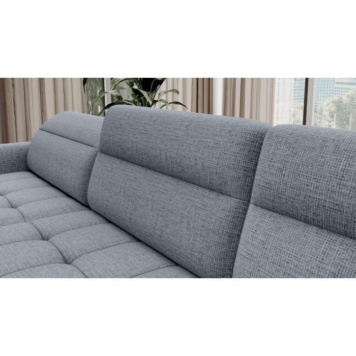 Canapé d’angle convertible BERTHO 306 cm bleu gris – Angle gauche avec coffre 