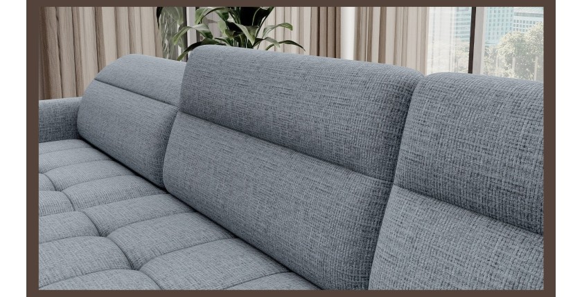 Canapé d’angle convertible BERTHO 306 cm bleu gris – Angle gauche avec coffre 