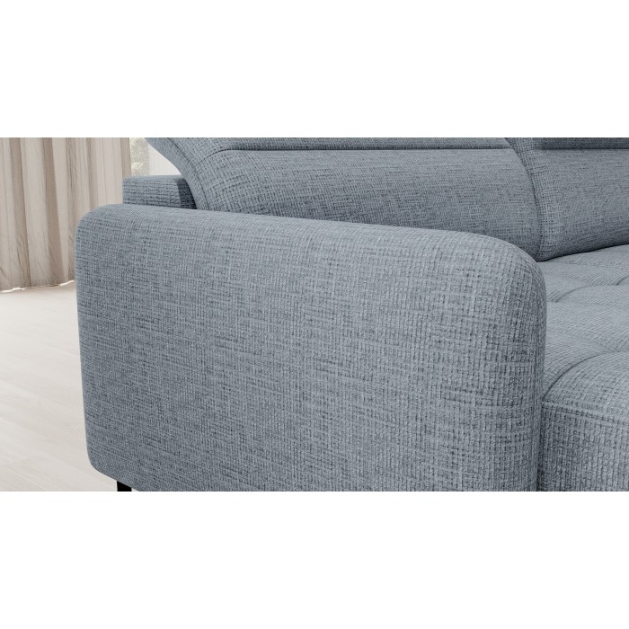 Canapé d’angle convertible BERTHO 306 cm bleu gris – Angle gauche avec coffre 