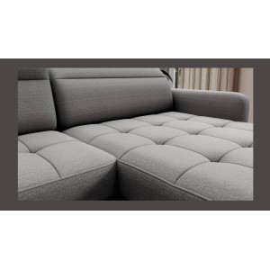 Canapé d’angle convertible BERTHO 306 cm gris – Angle droit avec coffre 