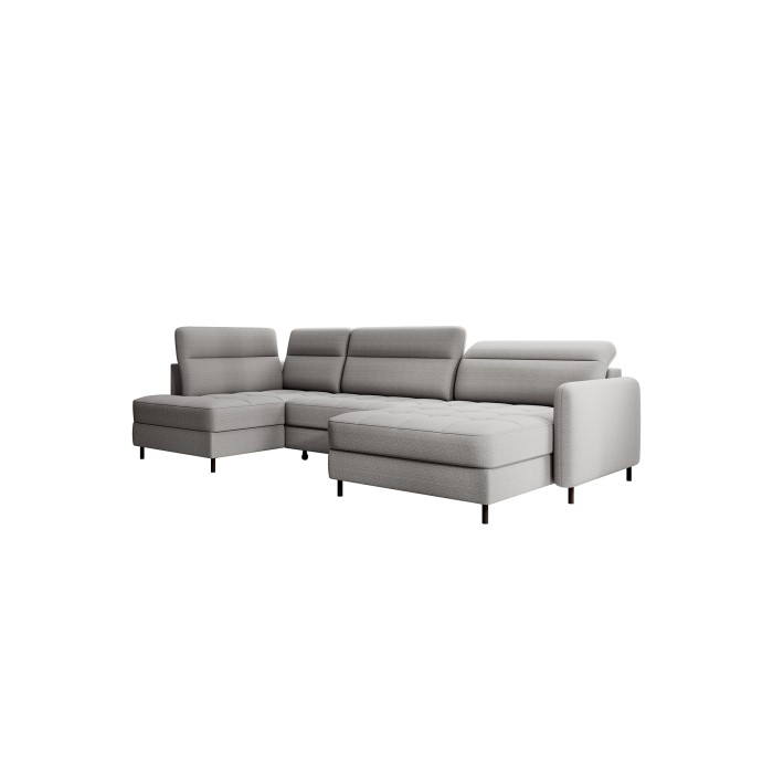 Canapé d’angle convertible BERTHO 306 cm gris – Angle droit avec coffre 