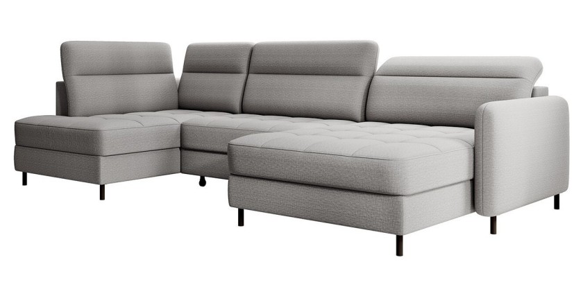 Canapé d’angle convertible BERTHO 306 cm gris – Angle droit avec coffre 