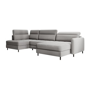 Canapé d’angle convertible BERTHO 306 cm gris – Angle droit avec coffre 
