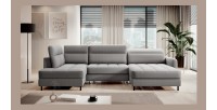 Canapé d’angle convertible BERTHO 306 cm gris – Angle droit avec coffre 