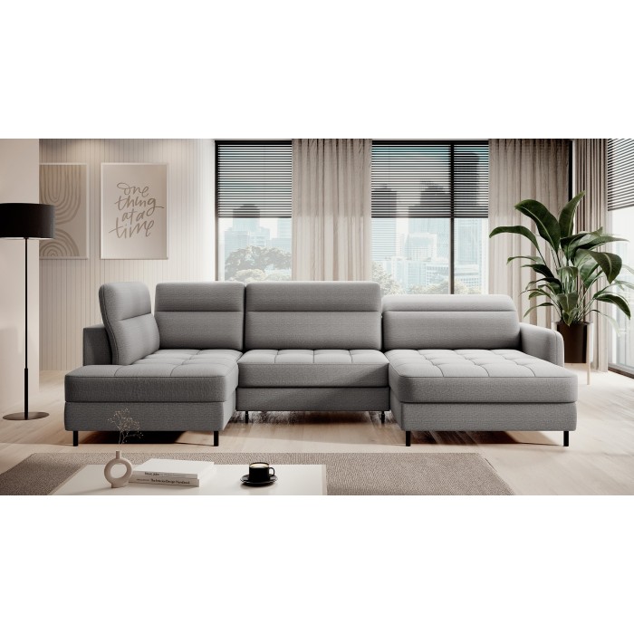 Canapé d’angle convertible BERTHO 306 cm gris – Angle droit avec coffre 