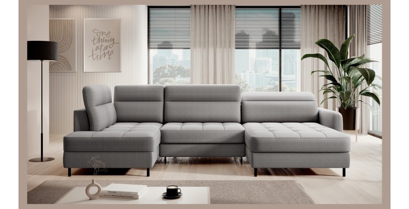 Canapé d’angle convertible BERTHO 306 cm gris – Angle droit avec coffre 