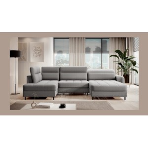 Canapé d’angle convertible BERTHO 306 cm gris – Angle droit avec coffre 