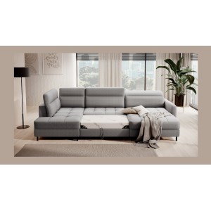 Canapé d’angle convertible BERTHO 306 cm gris – Angle droit avec coffre 