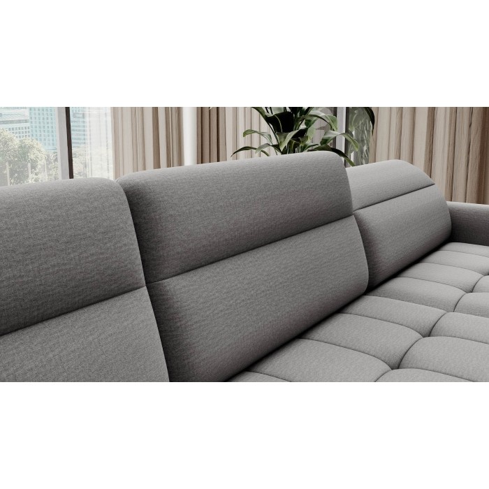 Canapé d’angle convertible BERTHO 306 cm gris – Angle droit avec coffre 